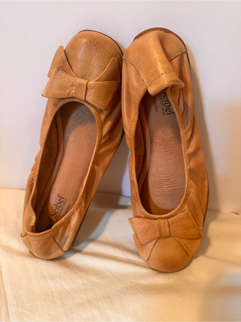 Josef Seibel Cognac Leather Bow Ballet Flats NWOT